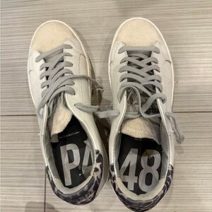 P448 White and Gray Sneakers with Cheetah Print, Women’s Size 41